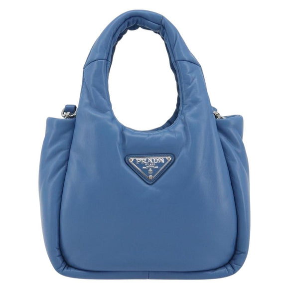 PRADA Hand Bag Leather 2way Blue Silver Auth 191476SM