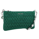 Miu Miu Gathered Bijoux Chain Shoulder Bag Canvas Green Silver Auth 191478SM-1