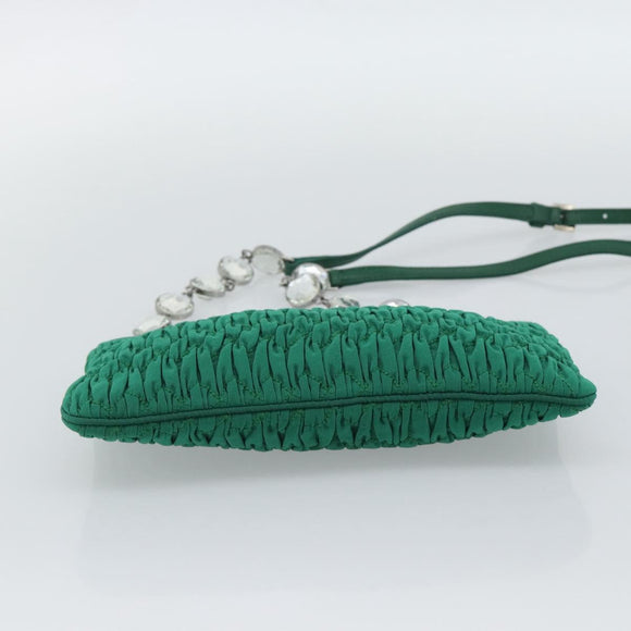 Miu Miu Gathered Bijoux Chain Shoulder Bag Canvas Green Silver Auth 191478SM