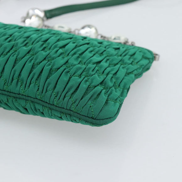 Miu Miu Gathered Bijoux Chain Shoulder Bag Canvas Green Silver Auth 191478SM