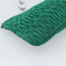 Miu Miu Gathered Bijoux Chain Shoulder Bag Canvas Green Silver Auth 191478SM-16