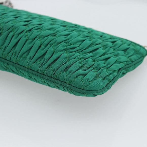 Miu Miu Gathered Bijoux Chain Shoulder Bag Canvas Green Silver Auth 191478SM