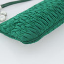 Miu Miu Gathered Bijoux Chain Shoulder Bag Canvas Green Silver Auth 191478SM-18