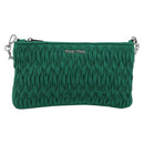 Miu Miu Gathered Bijoux Chain Shoulder Bag Canvas Green Silver Auth 191478SM-13