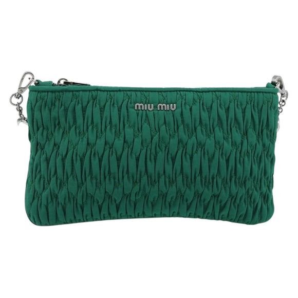 Miu Miu Gathered Bijoux Chain Shoulder Bag Canvas Green Silver Auth 191478SM