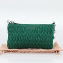 Miu Miu Gathered Bijoux Chain Shoulder Bag Canvas Green Silver Auth 191478SM-12