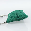 Miu Miu Gathered Bijoux Chain Shoulder Bag Canvas Green Silver Auth 191478SM-3
