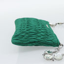 Miu Miu Gathered Bijoux Chain Shoulder Bag Canvas Green Silver Auth 191478SM-4