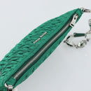Miu Miu Gathered Bijoux Chain Shoulder Bag Canvas Green Silver Auth 191478SM-6