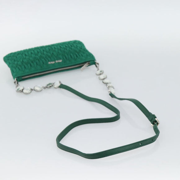 Miu Miu Gathered Bijoux Chain Shoulder Bag Canvas Green Silver Auth 191478SM