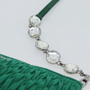 Miu Miu Gathered Bijoux Chain Shoulder Bag Canvas Green Silver Auth 191478SM-8