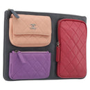 CHANEL Matelasse Clutch Bag Lamb Skin Gray Silver CC Auth 191479SM-1