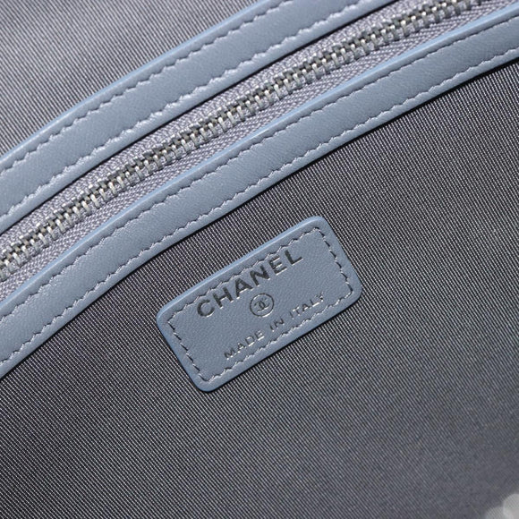 CHANEL Matelasse Clutch Bag Lamb Skin Gray Silver CC Auth 191479SM