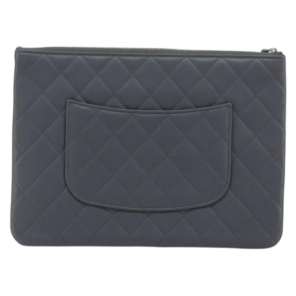 CHANEL Matelasse Clutch Bag Lamb Skin Gray Silver CC Auth 191479SM