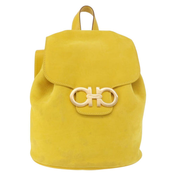 Salvatore Ferragamo Gancini Backpack Suede Yellow Gold Auth 191490A