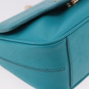 Salvatore Ferragamo Gancini Chain Shoulder Bag Leather Blue Gold Auth 191493A-9