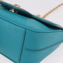 Salvatore Ferragamo Gancini Chain Shoulder Bag Leather Blue Gold Auth 191493A-14