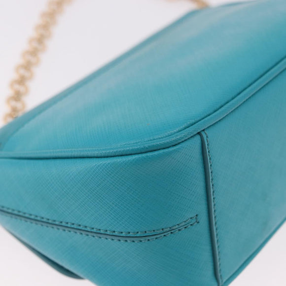 Salvatore Ferragamo Gancini Chain Shoulder Bag Leather Blue Gold Auth 191493A