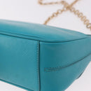 Salvatore Ferragamo Gancini Chain Shoulder Bag Leather Blue Gold Auth 191493A-16