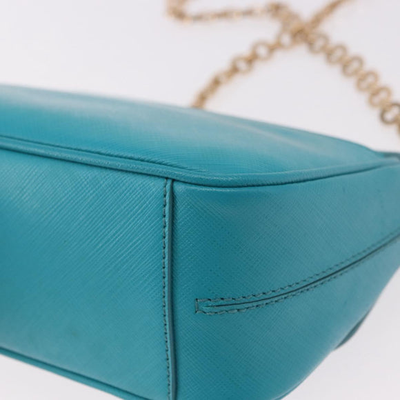 Salvatore Ferragamo Gancini Chain Shoulder Bag Leather Blue Gold Auth 191493A