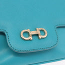 Salvatore Ferragamo Gancini Chain Shoulder Bag Leather Blue Gold Auth 191493A-17
