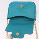Salvatore Ferragamo Gancini Chain Shoulder Bag Leather Blue Gold Auth 191493A-10