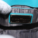 Salvatore Ferragamo Gancini Chain Shoulder Bag Leather Blue Gold Auth 191493A-18