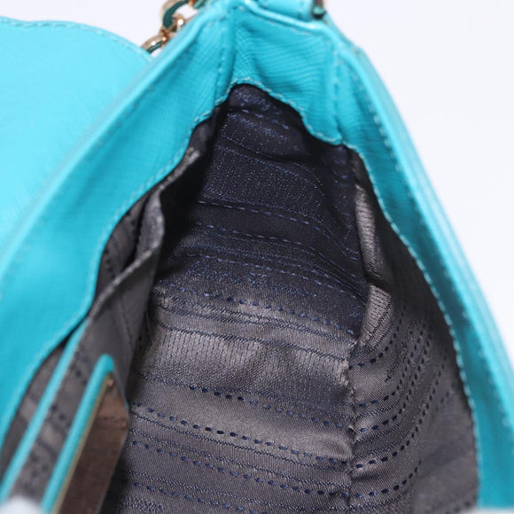 Salvatore Ferragamo Gancini Chain Shoulder Bag Leather Blue Gold Auth 191493A
