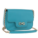 Salvatore Ferragamo Gancini Chain Shoulder Bag Leather Blue Gold Auth 191493A-1