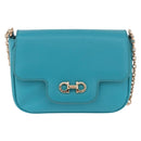 Salvatore Ferragamo Gancini Chain Shoulder Bag Leather Blue Gold Auth 191493A-13