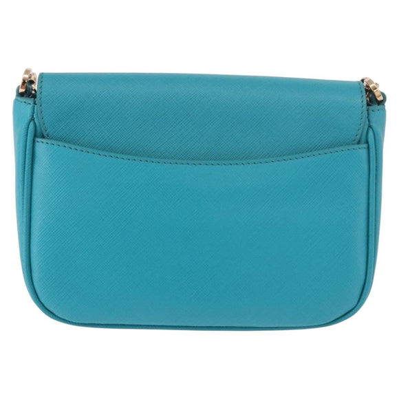 Salvatore Ferragamo Gancini Chain Shoulder Bag Leather Blue Gold Auth 191493A