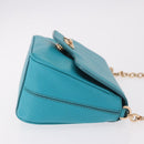 Salvatore Ferragamo Gancini Chain Shoulder Bag Leather Blue Gold Auth 191493A-3