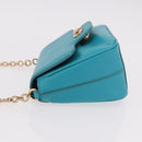 Salvatore Ferragamo Gancini Chain Shoulder Bag Leather Blue Gold Auth 191493A-4