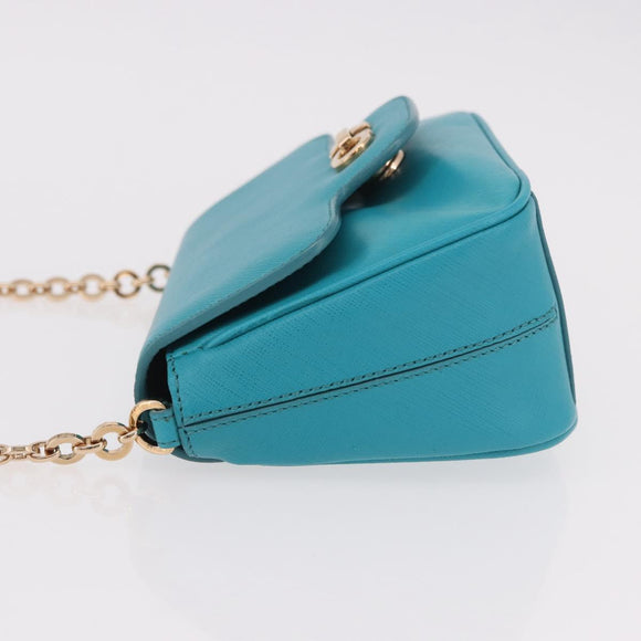 Salvatore Ferragamo Gancini Chain Shoulder Bag Leather Blue Gold Auth 191493A
