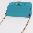 Salvatore Ferragamo Gancini Chain Shoulder Bag Leather Blue Gold Auth 191493A-6