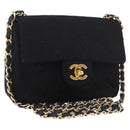 CHANEL Mini Matelasse 17 Chain Shoulder Bag Cotton Black Gold CC Auth 191494A-1