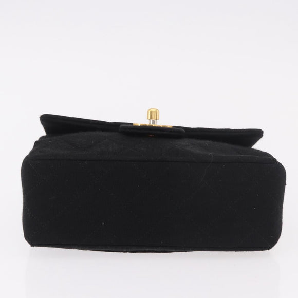 CHANEL Mini Matelasse 17 Chain Shoulder Bag Cotton Black Gold CC Auth 191494A