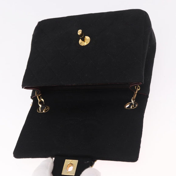 CHANEL Mini Matelasse 17 Chain Shoulder Bag Cotton Black Gold CC Auth 191494A