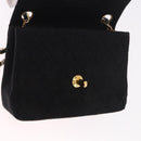 CHANEL Mini Matelasse 17 Chain Shoulder Bag Cotton Black Gold CC Auth 191494A-18
