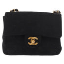 CHANEL Mini Matelasse 17 Chain Shoulder Bag Cotton Black Gold CC Auth 191494A-2