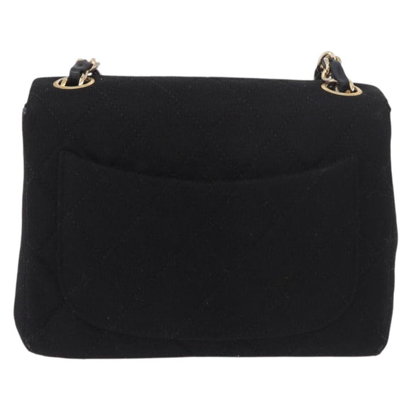 CHANEL Mini Matelasse 17 Chain Shoulder Bag Cotton Black Gold CC Auth 191494A