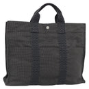 HERMES Her Line MM Hand Bag Canvas Gray Silver Auth 191495A-1