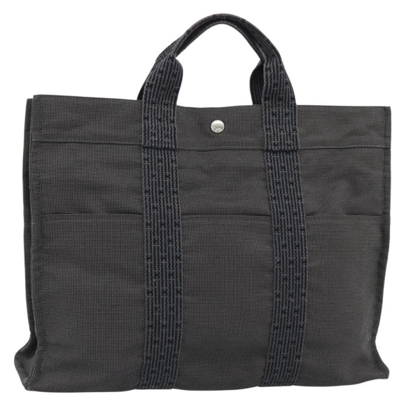 HERMES Her Line MM Hand Bag Canvas Gray Silver Auth 191495A