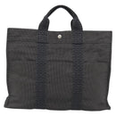 HERMES Her Line MM Hand Bag Canvas Gray Silver Auth 191495A-2