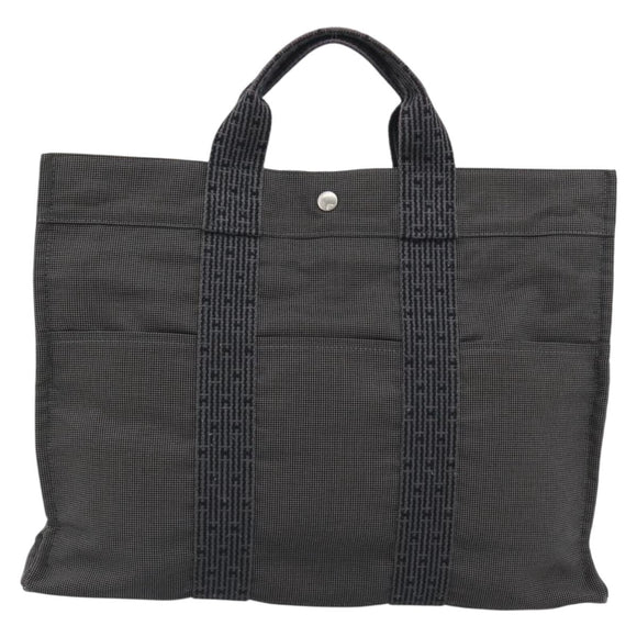 HERMES Her Line MM Hand Bag Canvas Gray Silver Auth 191495A