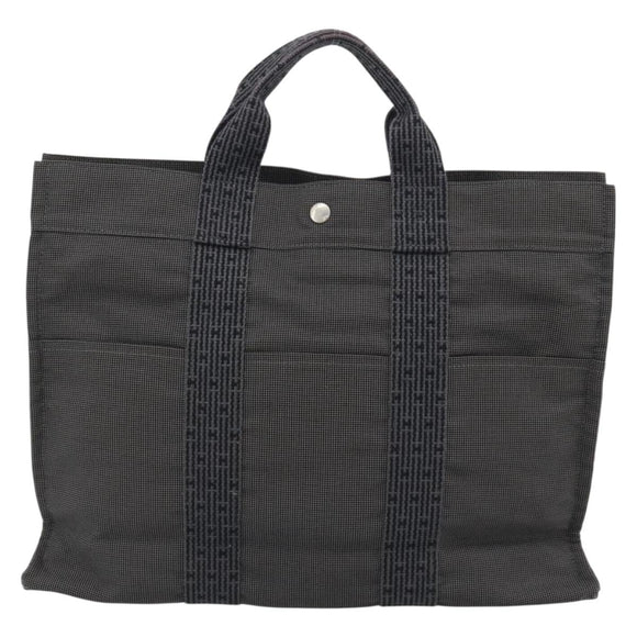 HERMES Her Line MM Hand Bag Canvas Gray Silver Auth 191495A