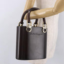 Salvatore Ferragamo Gancini Hand Bag Wood Brown Gold Auth 191507V-23