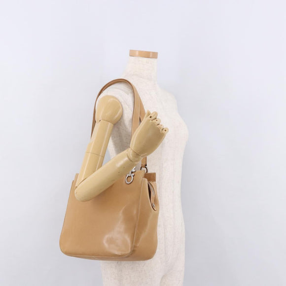 Salvatore Ferragamo Gancini Tote Bag Leather Beige Silver Auth 191526