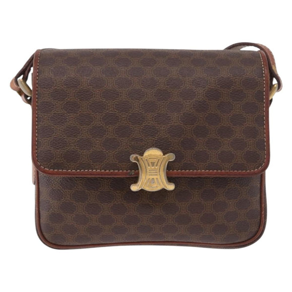 CELINE Macadam Shoulder Bag PVC Leather Brown Gold Auth 191530