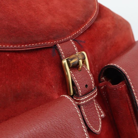 GUCCI Bamboo Backpack Suede Red Gold 003 2058 0016 Auth 191533